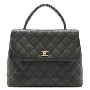 CHANEL Matelassé Coco Mark Handbag Flap Bag Caviar Leather Black A12397